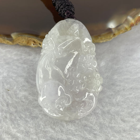 Type A Semi Icy Lavender Jadeite Flower with Bird, Ruyi and Bamboo Pendent 22.75g 41.2 by 26.1 by 11.6 mm - Huangs Jadeite and Jewelry Pte Ltd
