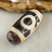 Natural Powerful Tibetan Old Oily Agate 2 Eyes Dzi Bead Heavenly Master (Tian Zhu) 二眼天诛 5.74g 27.3 by 11.6mm - Huangs Jadeite and Jewelry Pte Ltd