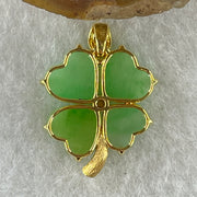 18K Yellow Gold Type A Natural Apple Green Jadeite Four Leaf Clover for Career Progression 4 pieces each 6.8 by 8.1 by 3.0mm Pendant 2.74g - Huangs Jadeite and Jewelry Pte Ltd