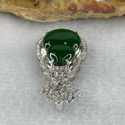 18K White Gold ICY Type A Green Omphasite Jadeite Hulu with Natural Diamonds Pendant 2.09g 27.3 by 13.8 by 6.7mm - Huangs Jadeite and Jewelry Pte Ltd