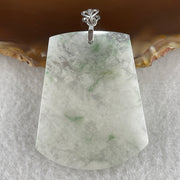 Natural Type A Semi-Icy White & Green Piao Hua Jadeite Wu Shi Pai Pendant in S925 Silver | Peace Plaque Talisman (10.79g | 43.8 x 35.7 x 2.5mm) - Huangs Jadeite and Jewelry Pte Ltd