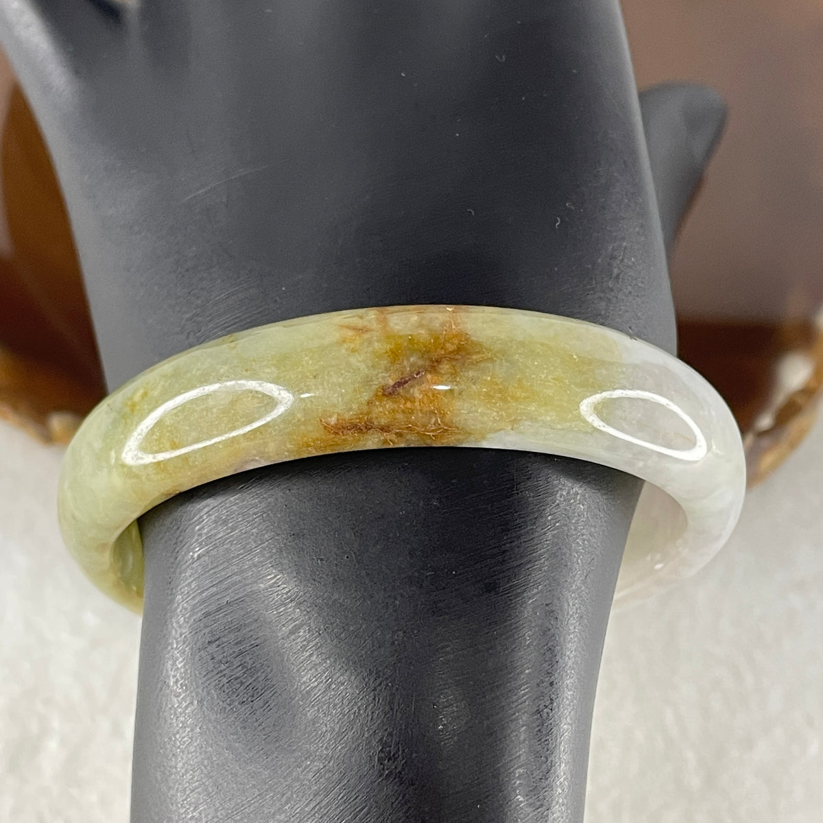 Natural Type Light Lavender with Yellowish Green Jadeite Oval Bangle 37.93g Inner Diameter 55.7mm 12.8 by 6.0mm (Slight External Rough) - Huangs Jadeite and Jewelry Pte Ltd