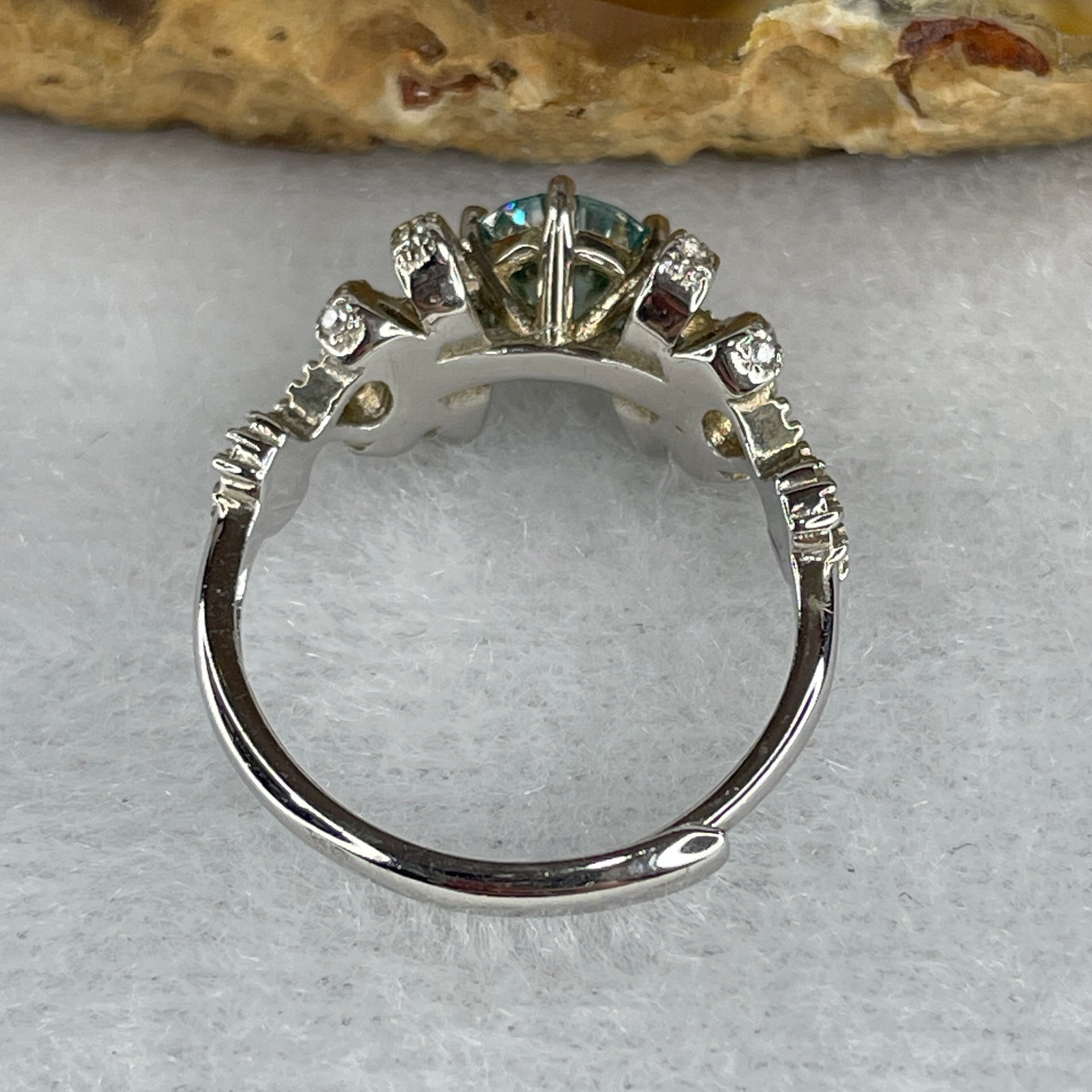 Blue Moissanite Ring in S925 Sliver 2.69g 6.7 by 4.5mm (Adjustable Size) - Huangs Jadeite and Jewelry Pte Ltd