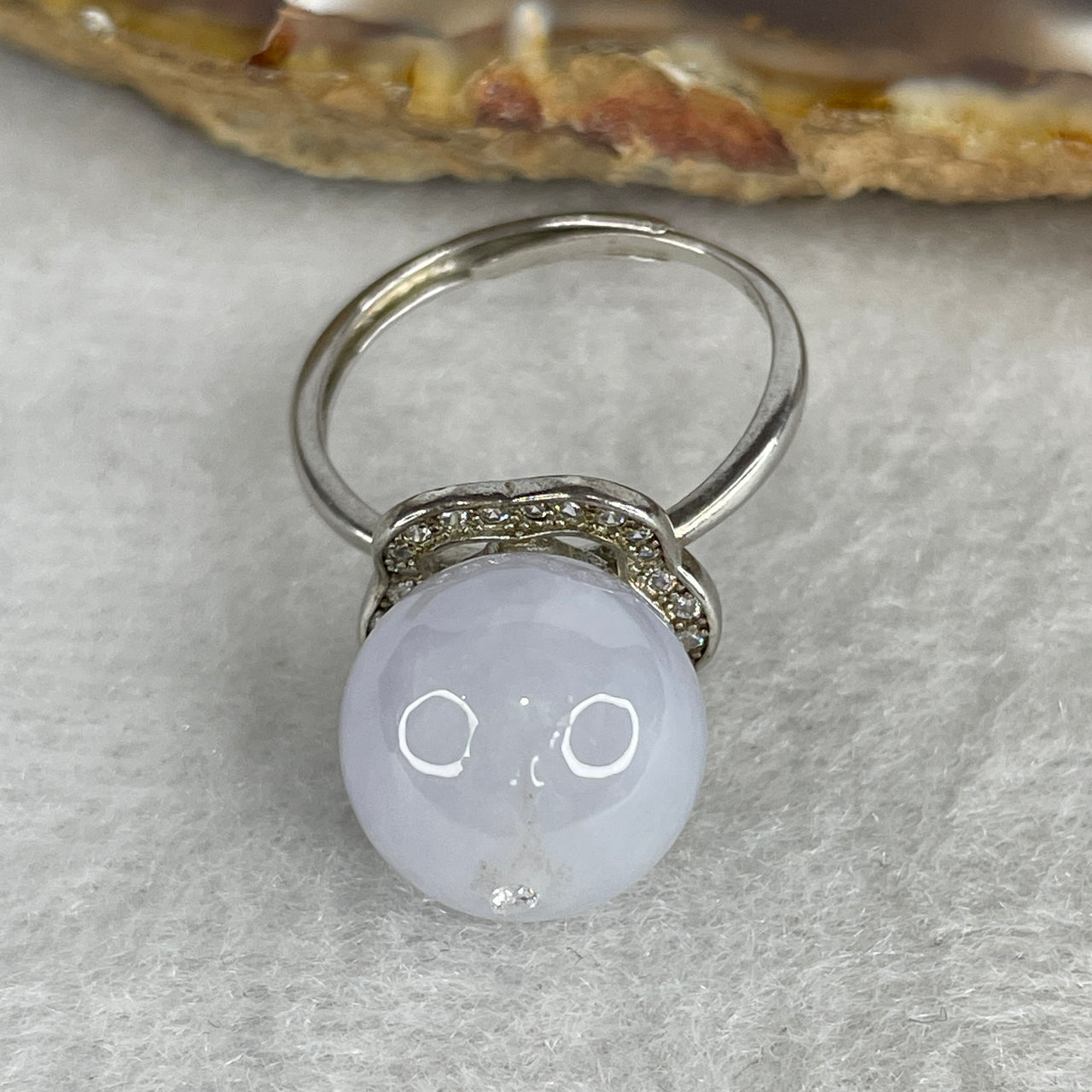 Type A Light Lavender Jadeite Grand Spherical Ball Bead Ring | Fully Translucent Imperial Orb | Solid S925 Sterling Silver Crown Setting | Smart Adjustable Sizing (5.61g 12.8mm)