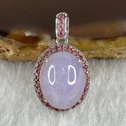 High Grade Natural Type A Bright Lavender Jadeite Cabouchon Oval Shape Pendant in 18K AU750 White Gold with Natural Pink Sapphires 2.97g 13.3 by 10.4 by 6.0mm - Huangs Jadeite and Jewelry Pte Ltd