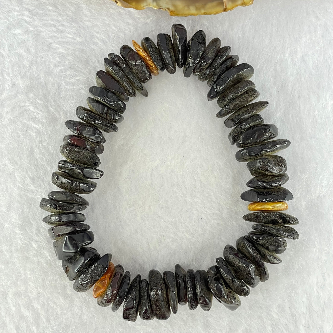 Natural Blood with Butterscotch Amber Irregular Beads Bracelet 23.06g 18.5cm 14.9 by 11.6 by 6.1 to 12.0 by 11.0 by 2.7mm 56pcs - Huangs Jadeite and Jewelry Pte Ltd