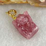 Natural Strawberry Quartz Fortune Cat Charm 3.40g 17.3 by 12.0 by 9.0mm - Huangs Jadeite and Jewelry Pte Ltd