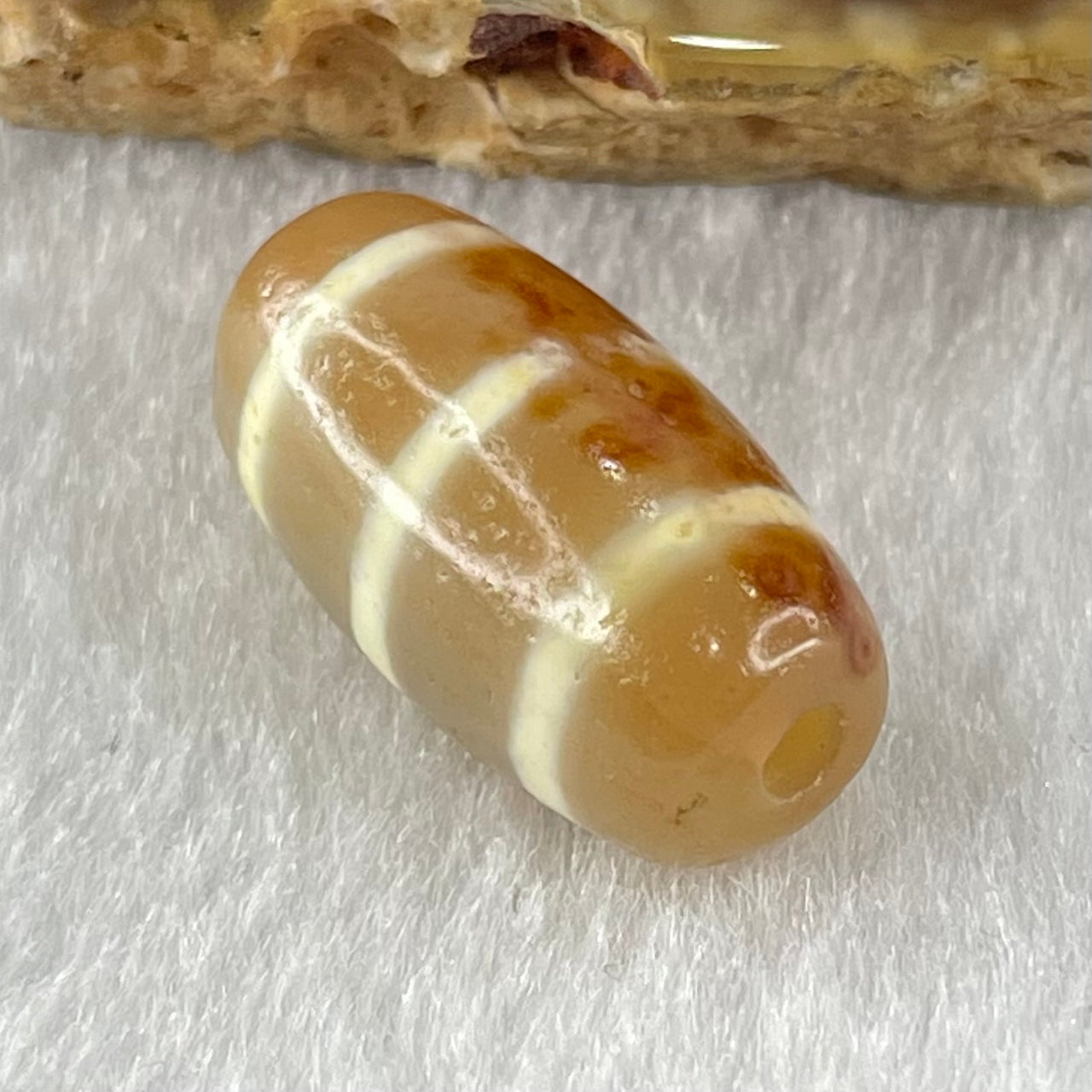 Natural Powerful Tibetan Old Oily Agate 3-Lines Dzi Bead Heavenly Master (Tian Zhu) 三行天诛 3.17g 19.5 by 10.4mm - Huangs Jadeite and Jewelry Pte Ltd