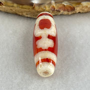 Natural Powerful Tibetan Old Oily Red White Agate 2 Nectar Vessel Dzi Bead Heavenly Master (Tian Zhu) 花蜜容器天珠 8.00g 37.9 by 11.9mm - Huangs Jadeite and Jewelry Pte Ltd