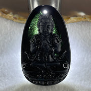 Type A Opaque to Partial Translucent Black Omphacite Jadeite Da ri ru lai 大日如來 Vairocana Buddha Pendant Goat and Monkey Zodiac Guardian 17.20g 53.0 by 32.9 by 9.6mm - Huangs Jadeite and Jewelry Pte Ltd