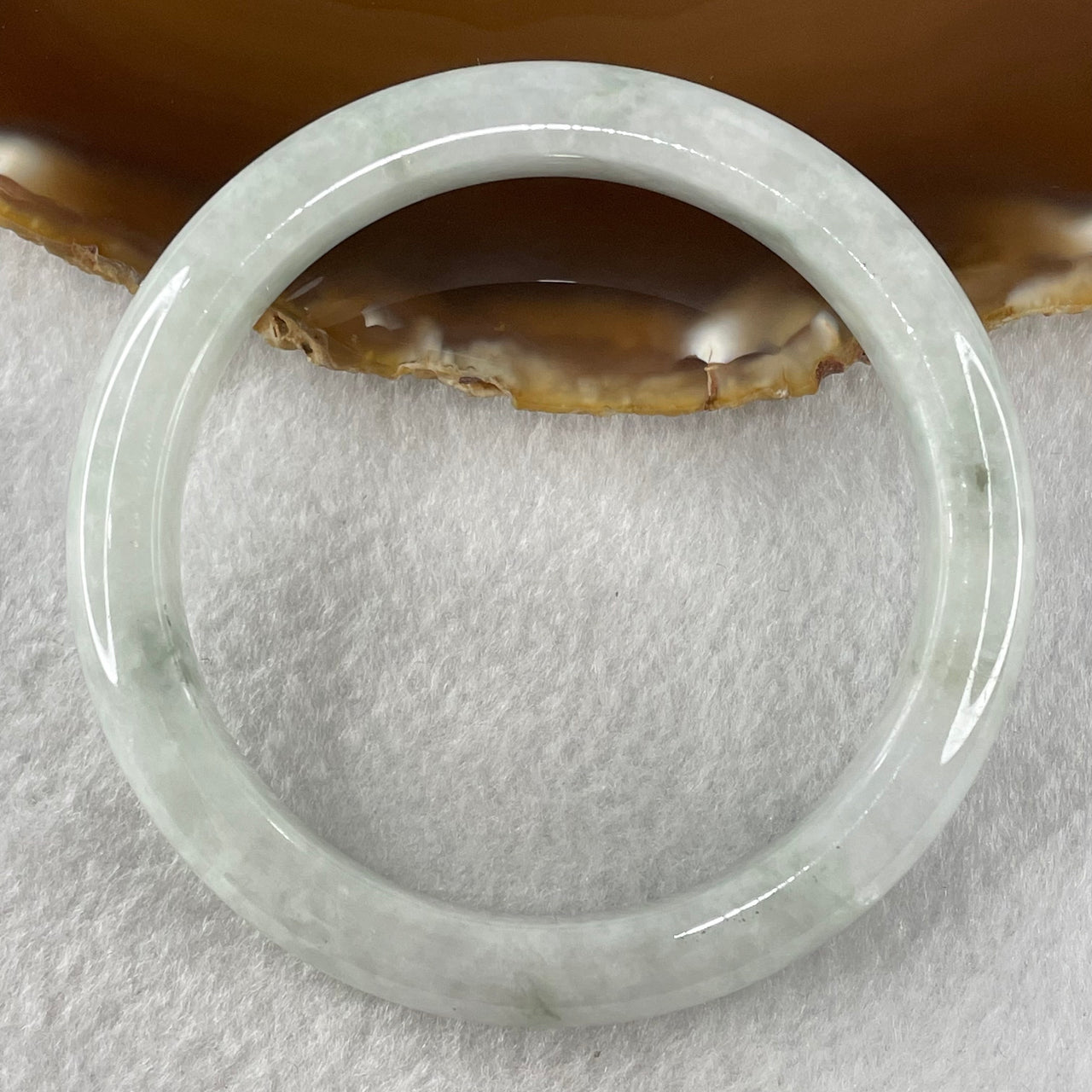 Type A Faint Lavender Faint Green Jadeite Bangle 43.75g Internal Diameter 56.3mm 9.9 by 8.2mm (Very Slight External Line and Some Internal Lines) - Huangs Jadeite and Jewelry Pte Ltd