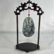 Type A Green With Wuji Grey Piao Hua Jadeite Ksitigarbha Bodhisattva, 地藏王菩萨, the Bodhisattva of Great Aspiration Display 178.8g 111.7 by 51.8 by 200.0mm - Huangs Jadeite and Jewelry Pte Ltd