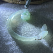 Natural Type A Semi Icy Light Green Jadeite Moon with Rabbit and Flower on Ping An Kou and Carrot Necklace 11.72g 17.2 by 13.6 by 8.6mm Ping An Kou - 56.7 by 4.4 by 5.5mm Moon - Huangs Jadeite and Jewelry Pte Ltd