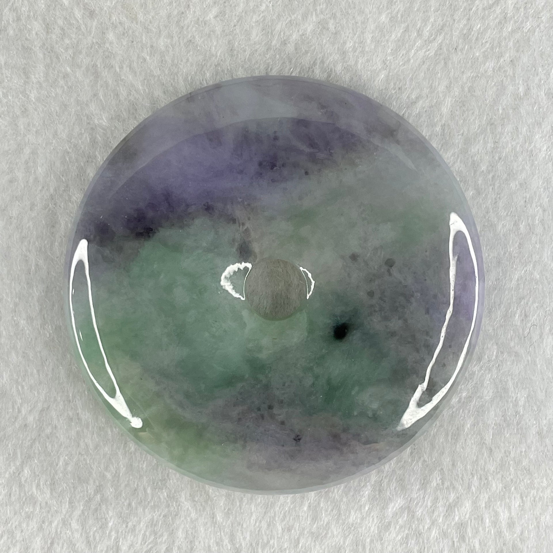 Type A Green With Deep Lavender And Wuji Grey Jadeite Ping An Kou Donut Pendant 47.34g 54.2 by 7.8mm - Huangs Jadeite and Jewelry Pte Ltd