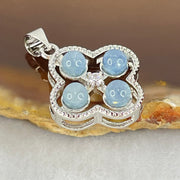 Above Average Grade Rare Natural Blue Dumortierite Rutilated Quartz in S925 Four Leaf Clover Pendant 2.19g 4.0mm 4pcs - Huangs Jadeite and Jewelry Pte Ltd