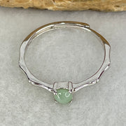 Type A Apple Green Cabochon Jadeite in S925 Sliver Bamboo Ring (Adjustable Size) 1.07g 3.8 by 2.5mm - Huangs Jadeite and Jewelry Pte Ltd