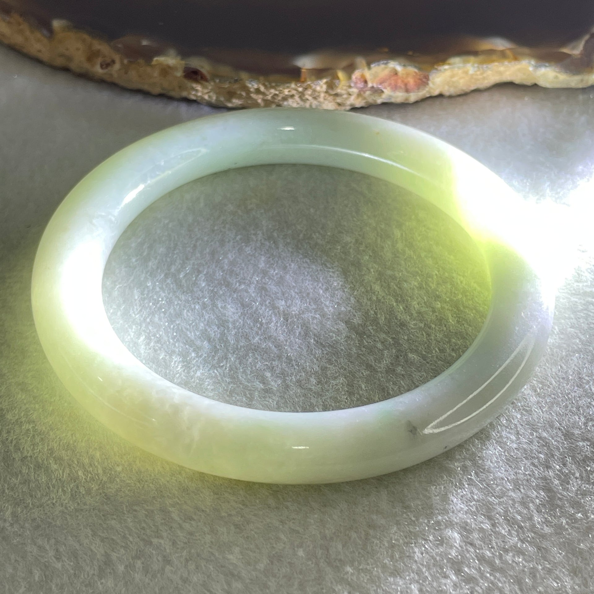 Type A Light Green Jadeite Bangle Internal Diameter 55.3mm 41.257g 8.5 by 8.9mm (External Line) - Huangs Jadeite and Jewelry Pte Ltd