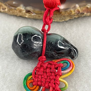 Natural Type A Wuji Black with Green Jadeite Hulu Charm Display | Gourd Health, Wealth Accumulation & Protection Talisman (16.64g | 32.7 x 17.6mm) - Huangs Jadeite and Jewelry Pte Ltd