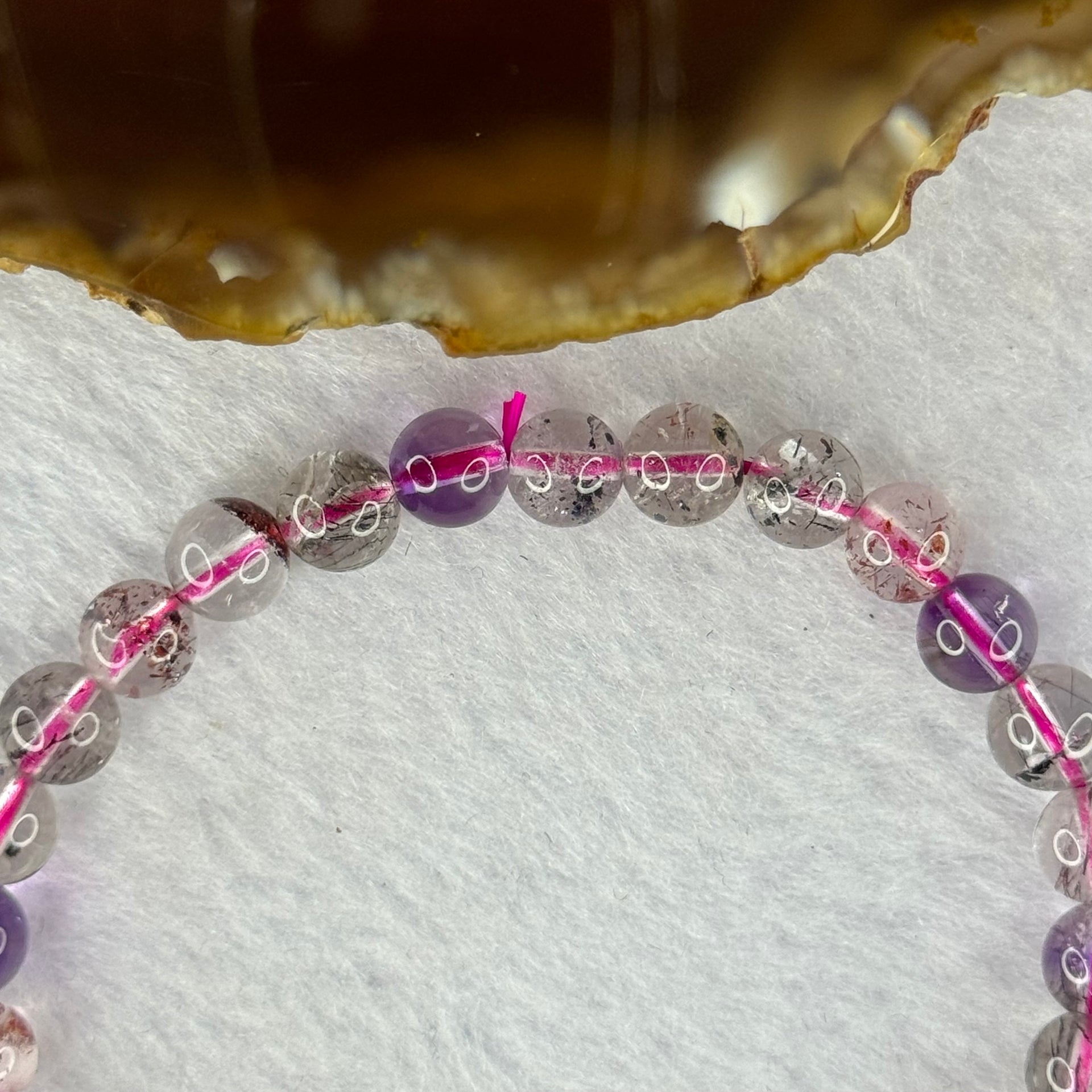Above Average Grade Natural Super 7 Crystal Beads Bracelet 天然超级七水晶珠手链 11.25g 15cm 6.9mm 28 Beads - Huangs Jadeite and Jewelry Pte Ltd