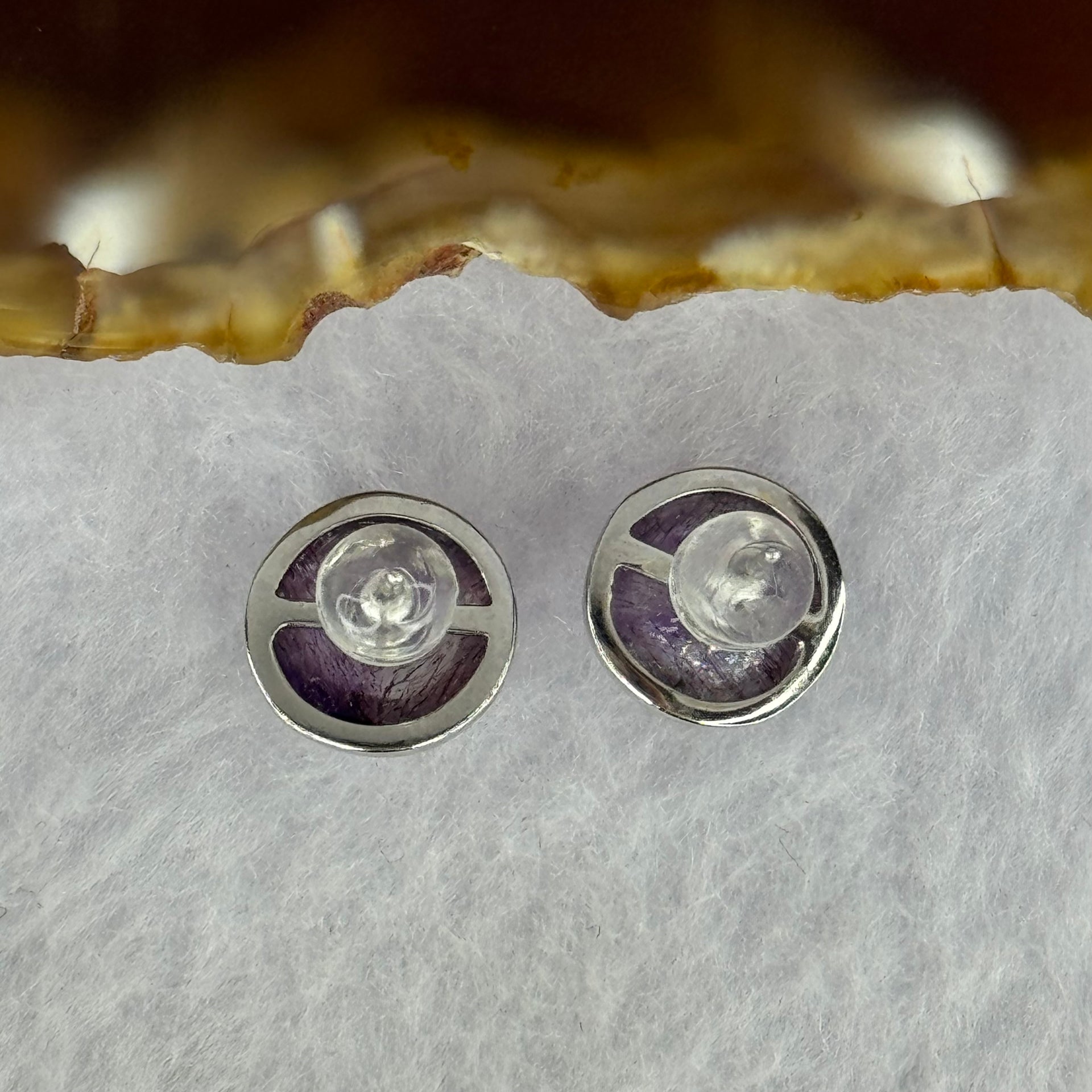 Good Grade Natural Super 7 S925 Sliver Earrings 2.55g 9.2 by 5.5mm - Huangs Jadeite and Jewelry Pte Ltd