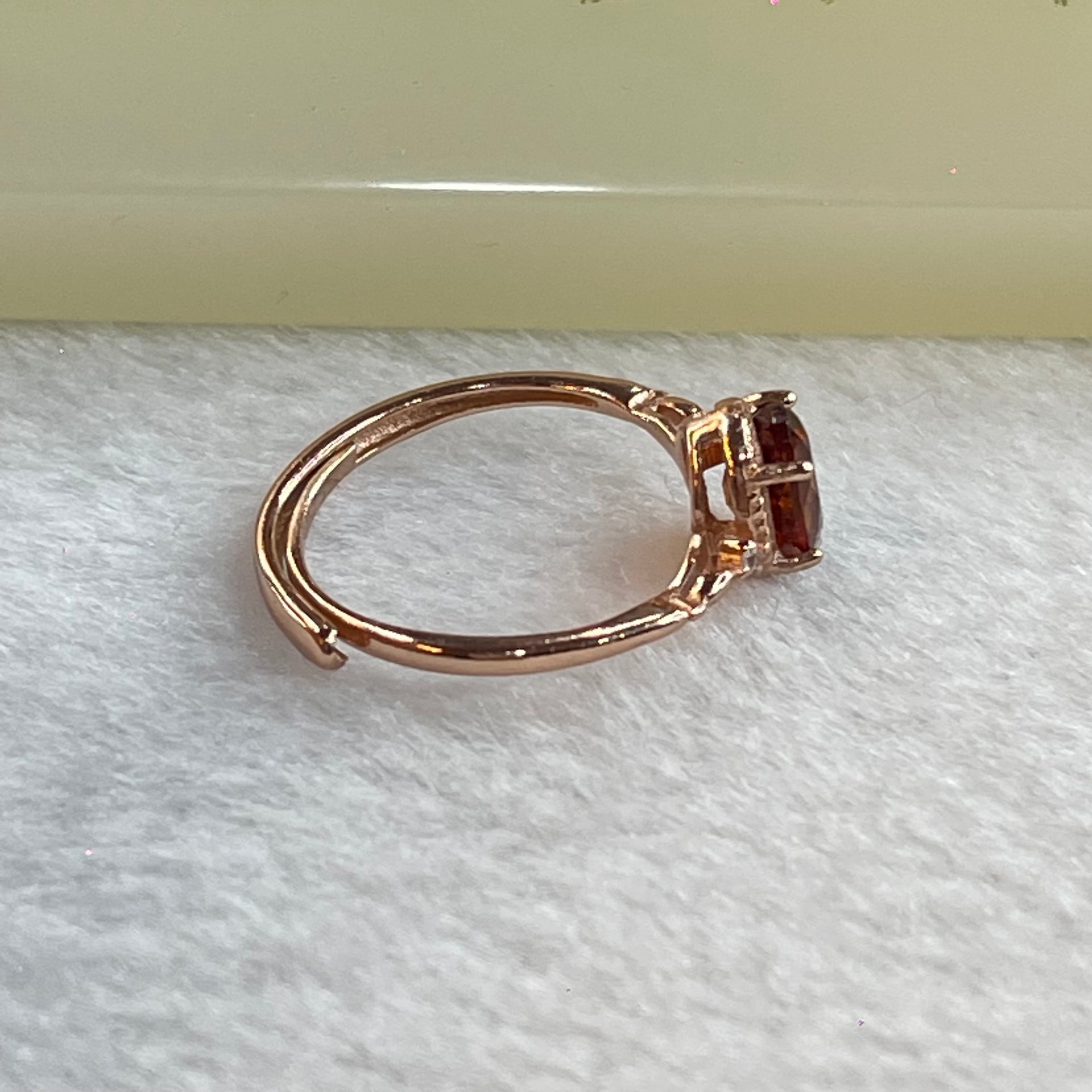 Orange Red Garnet In S925 Sliver Rose Gold Colour Ring (Adjustable Size) 1.34g 6.6 by 4.9 by 3.5mm - Huangs Jadeite and Jewelry Pte Ltd