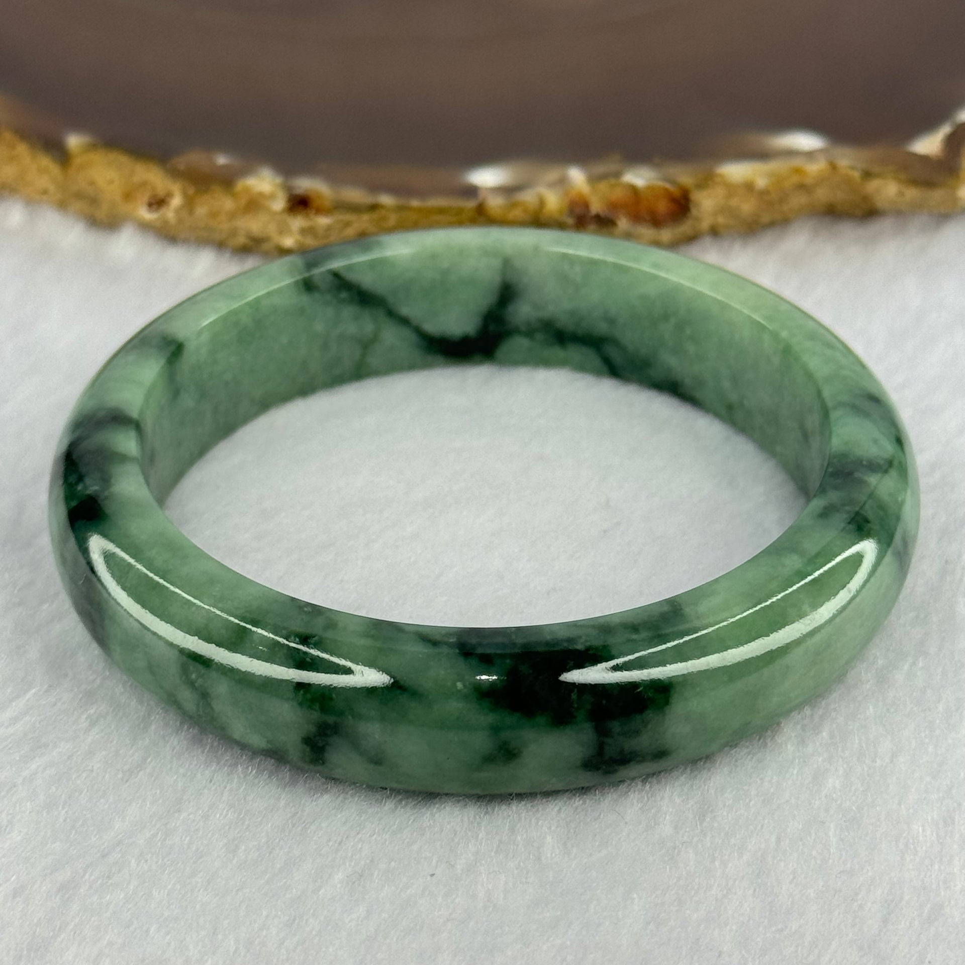 Type A Dark Green Piao Hua Jadeite Bangle 66.76g Internal Diameter 58.4mm 13.9 by 8.7mm (Very Slight External Rough) - Huangs Jadeite and Jewelry Pte Ltd