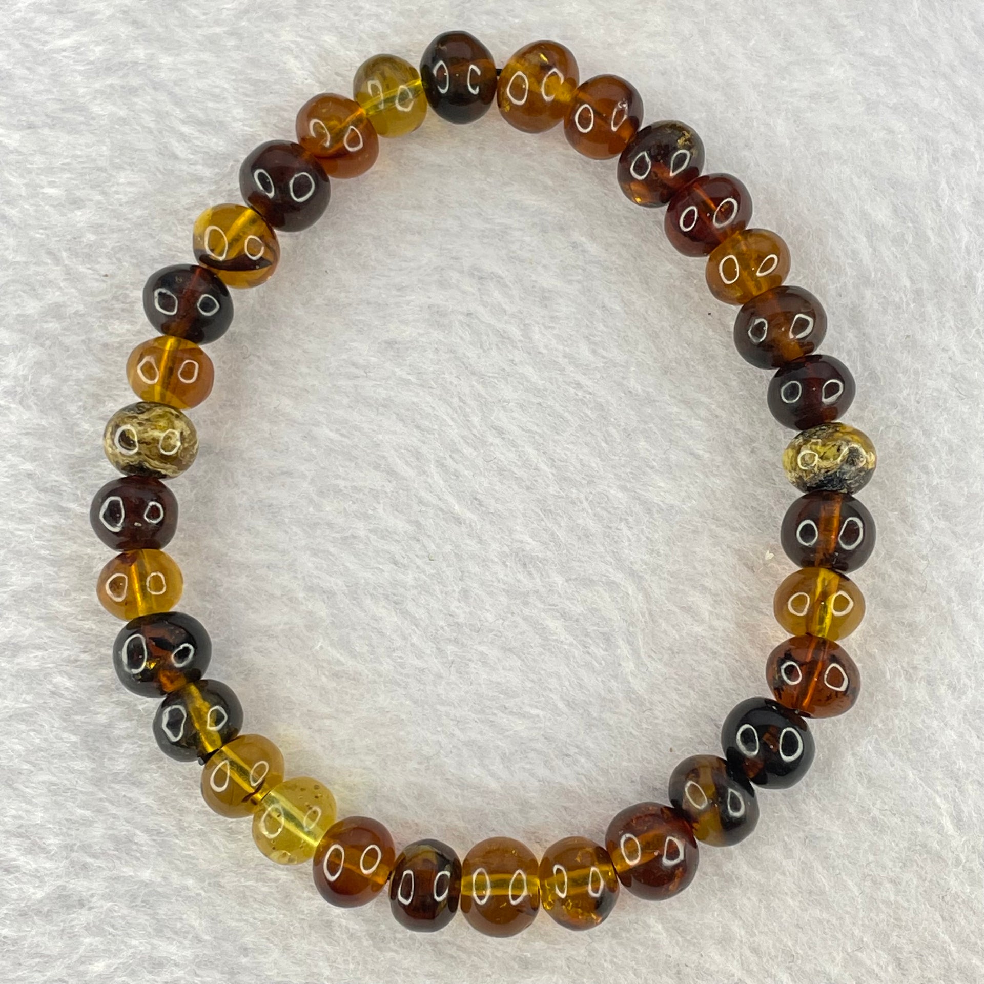 Natural Mixed Color Amber Beads Bracelet 天然琥珀手链 6.51g 16.5cm 7.8mm 32 Beads - Huangs Jadeite and Jewelry Pte Ltd