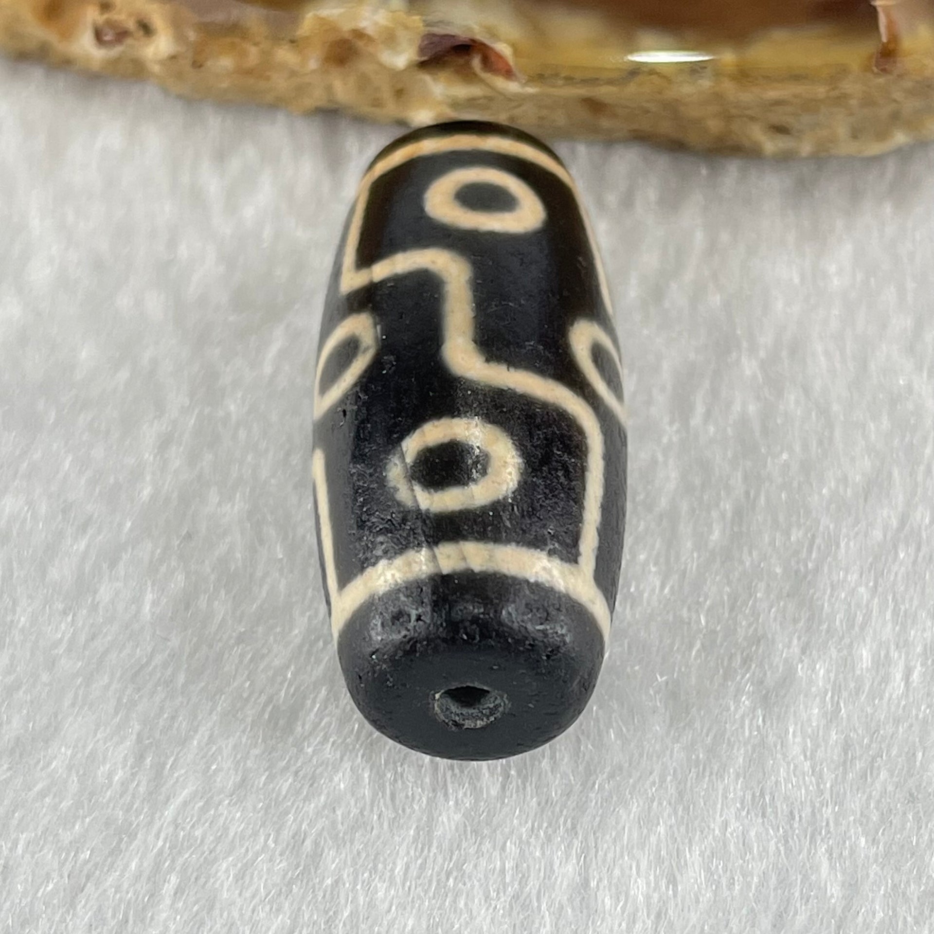 Natural Powerful Tibetan Old Oily Dark Brown with Yellowish White Agate 9 Eyes Dzi Bead Heavenly Master (Tian Zhu) 九眼天诛 7.02g 28.1 by 12.6mm - Huangs Jadeite and Jewelry Pte Ltd