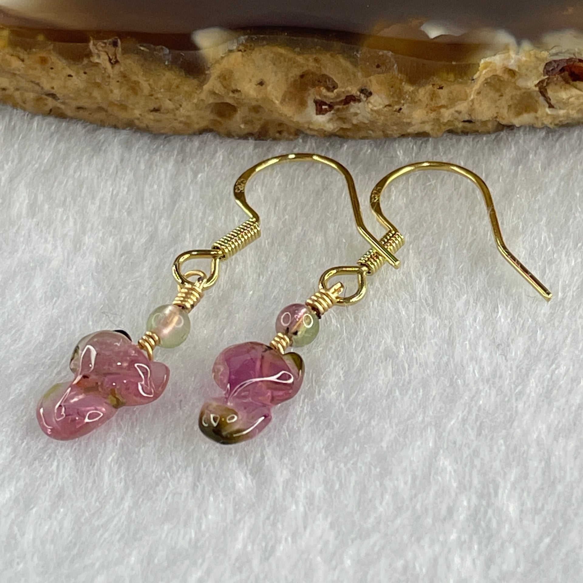 Natural Tourmaline Crystal Earring in S925 Sliver 0.96g 9.5 by 6.9 by 3.5mm - Huangs Jadeite and Jewelry Pte Ltd