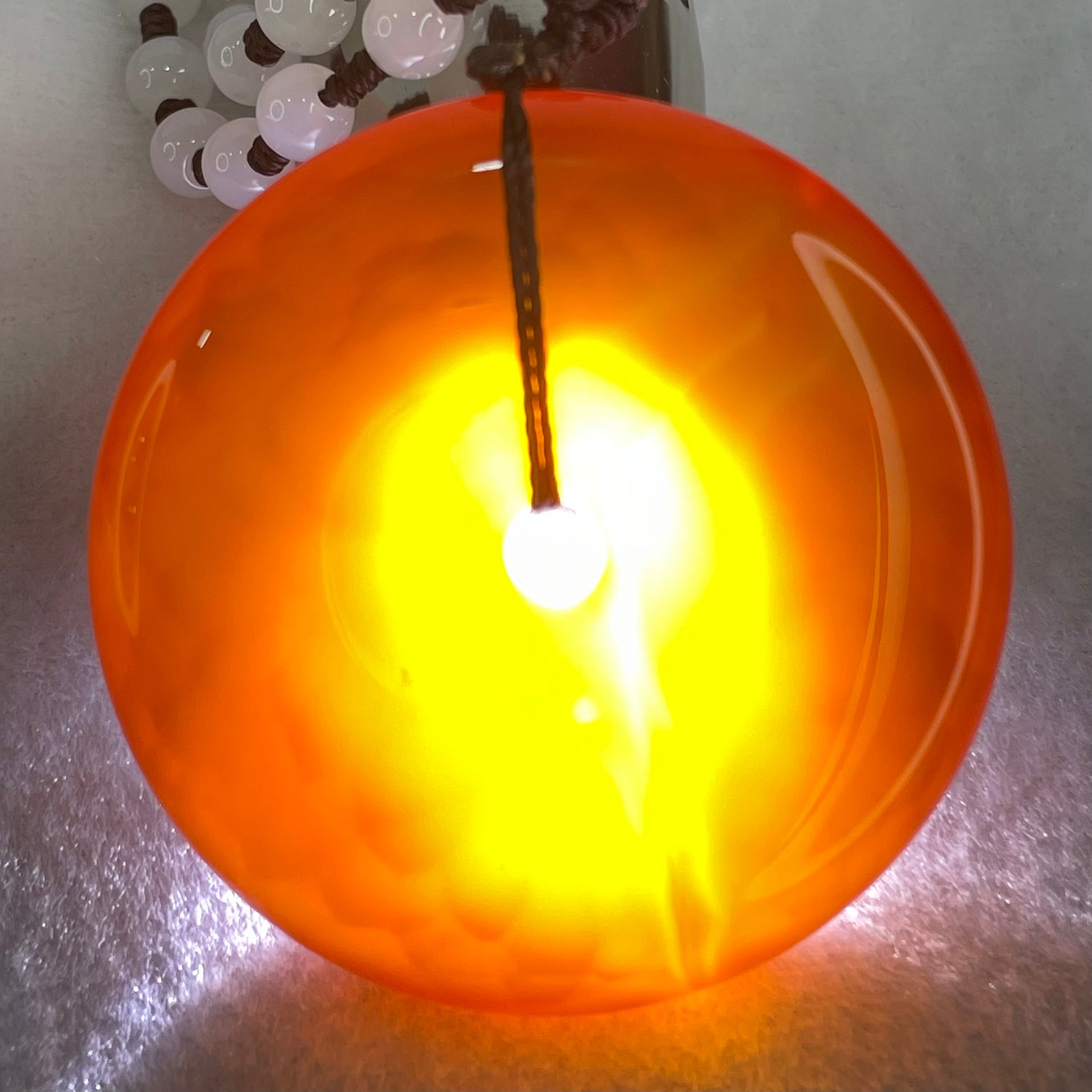 Natural Red Chalcedony Ping An Kou Donut 55.771g 52.6 by 11.2mm with White Crystal Beads Necklace 60cm - Huangs Jadeite and Jewelry Pte Ltd