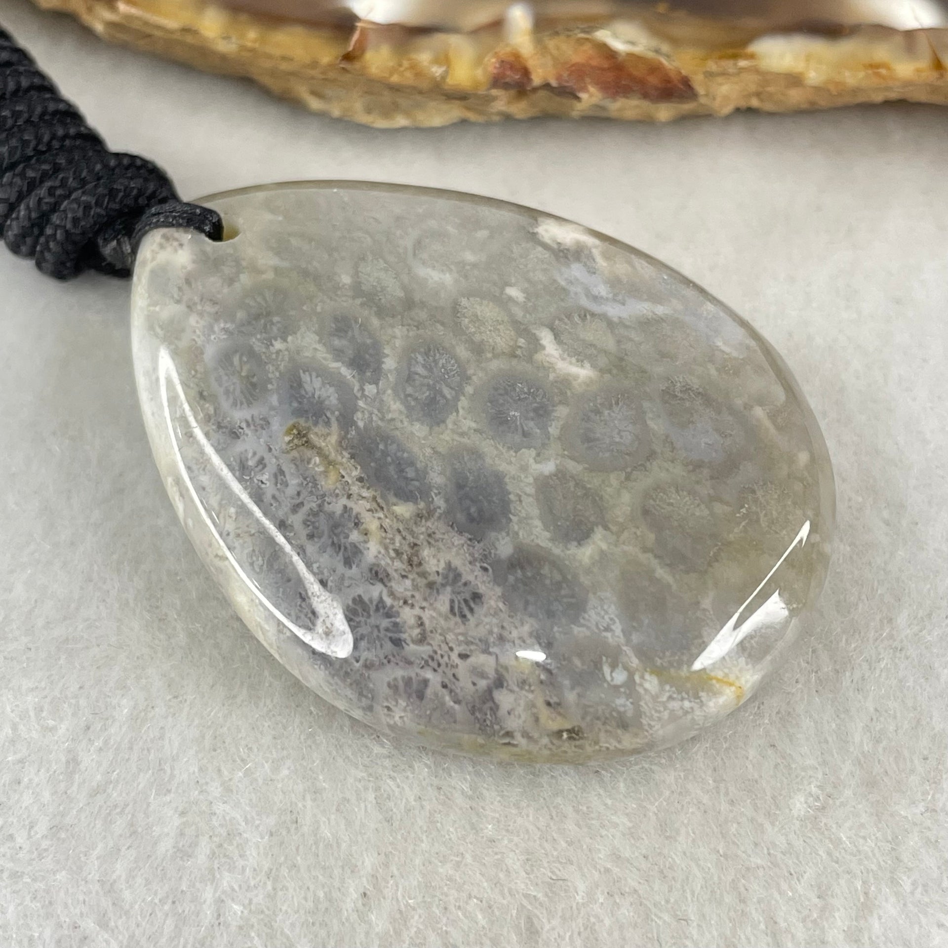 Natural Grey Brown White Coral Agate Pendant 23.97g 43.4 by 33.0 by 11.5mm - Huangs Jadeite and Jewelry Pte Ltd