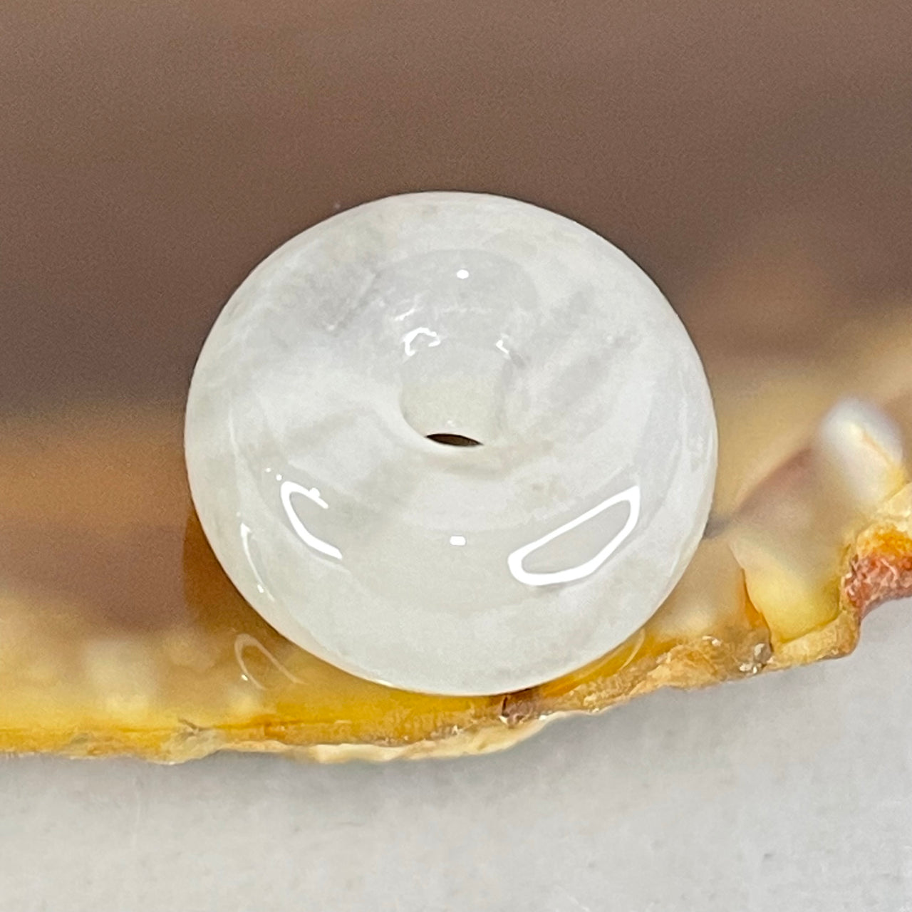 Type A Semi Icy Light Lavender With Wuji Grey Spots Jadeite Ping An Kou Charm/Pendant 2.03g 12.4 by 6.4mm - Huangs Jadeite and Jewelry Pte Ltd