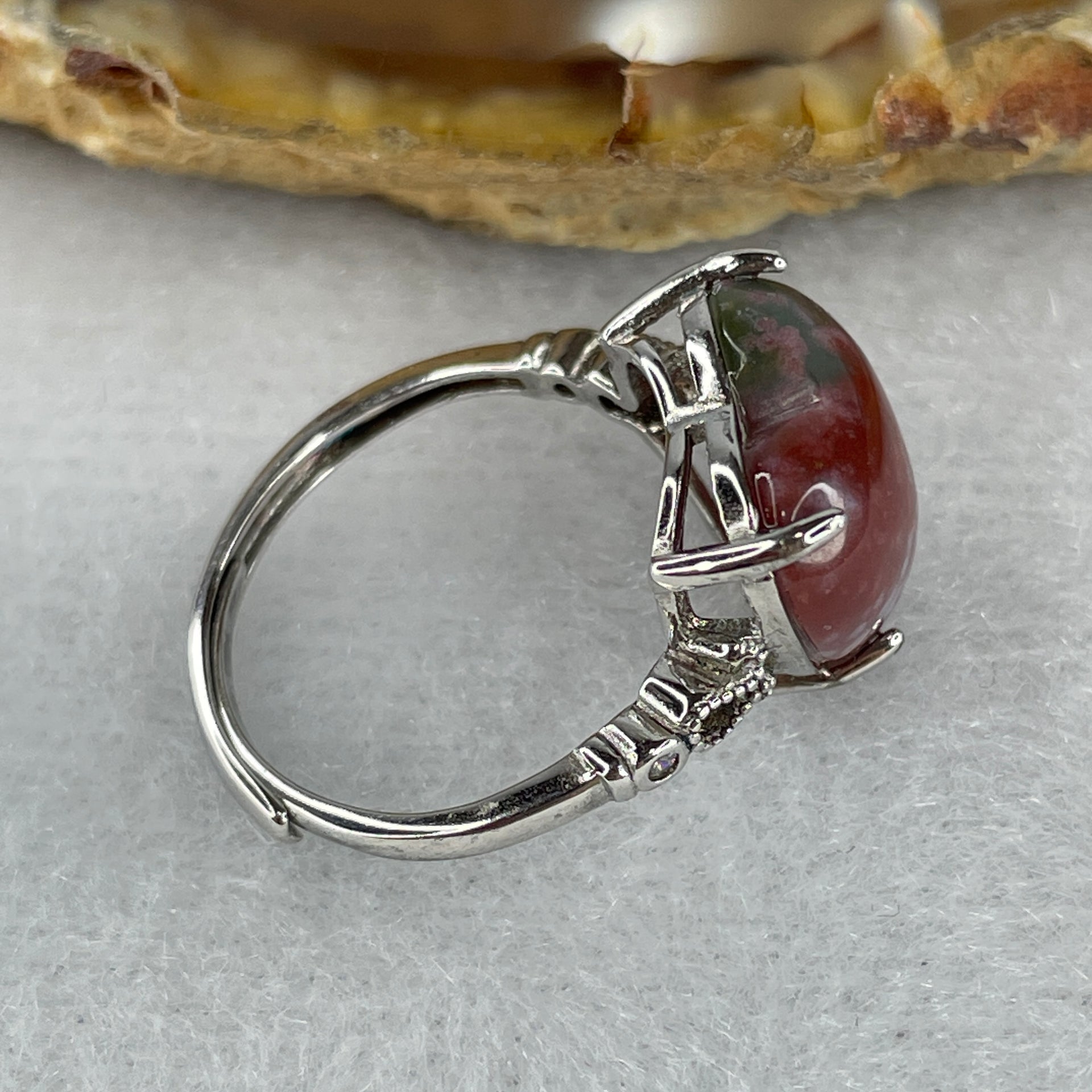 Natural Red Brecciated Jasper Heart Shape Ring in S925 Sliver 2.65g 12.4 by 12.7 by 5.5mm (Adjustable Size) - Huangs Jadeite and Jewelry Pte Ltd