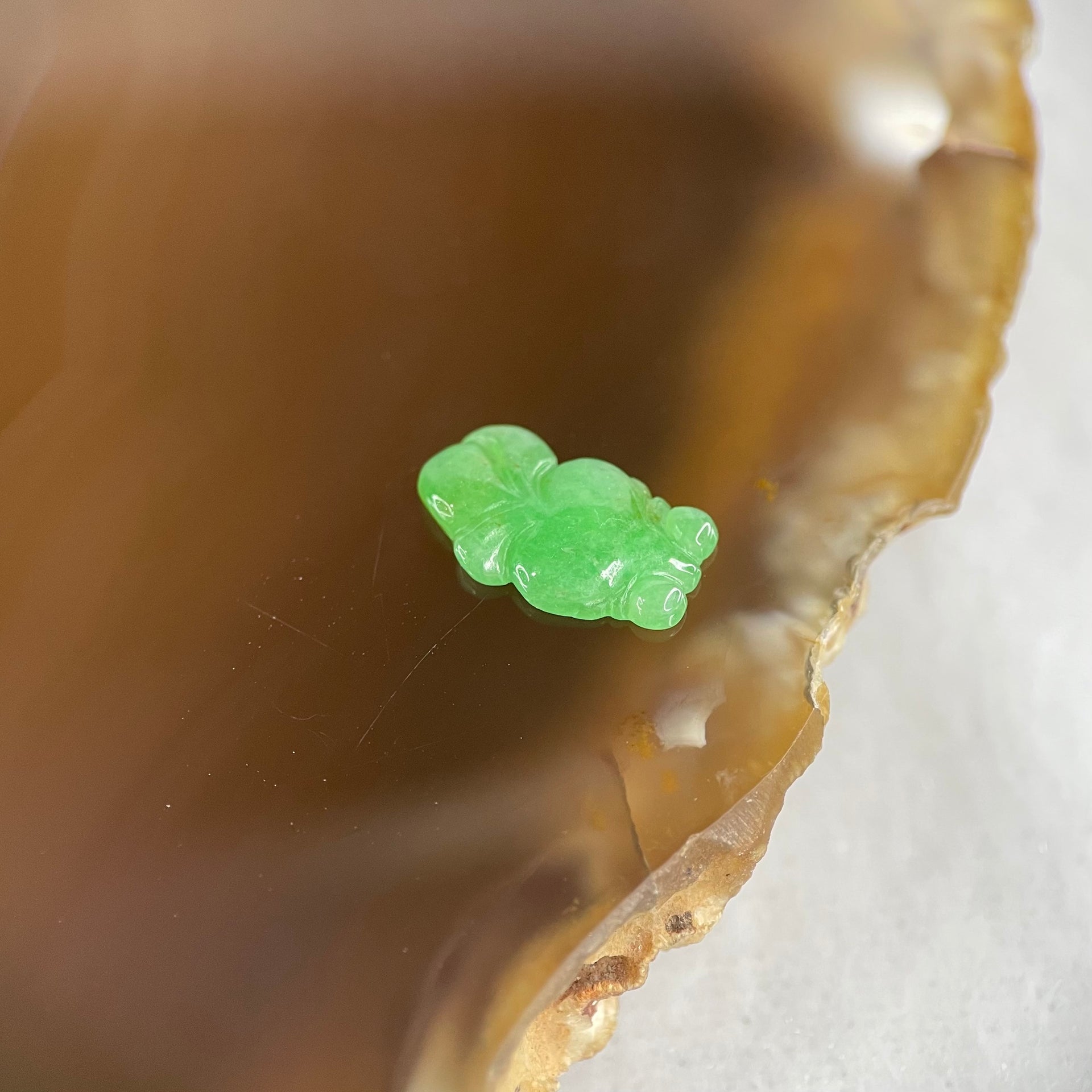 Type A Old Mine Full Green Jadeite Goldfish Charm Stone For Setting 0.15g 8.6 by 5.1 by 1.7mm - Huangs Jadeite and Jewelry Pte Ltd