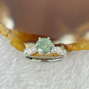 Blueish Green Cubic Zirconia 6.2 by 2.6mm with Crystals In S925 Sliver Ring (Adjustable Size) 1.51g - Huangs Jadeite and Jewelry Pte Ltd