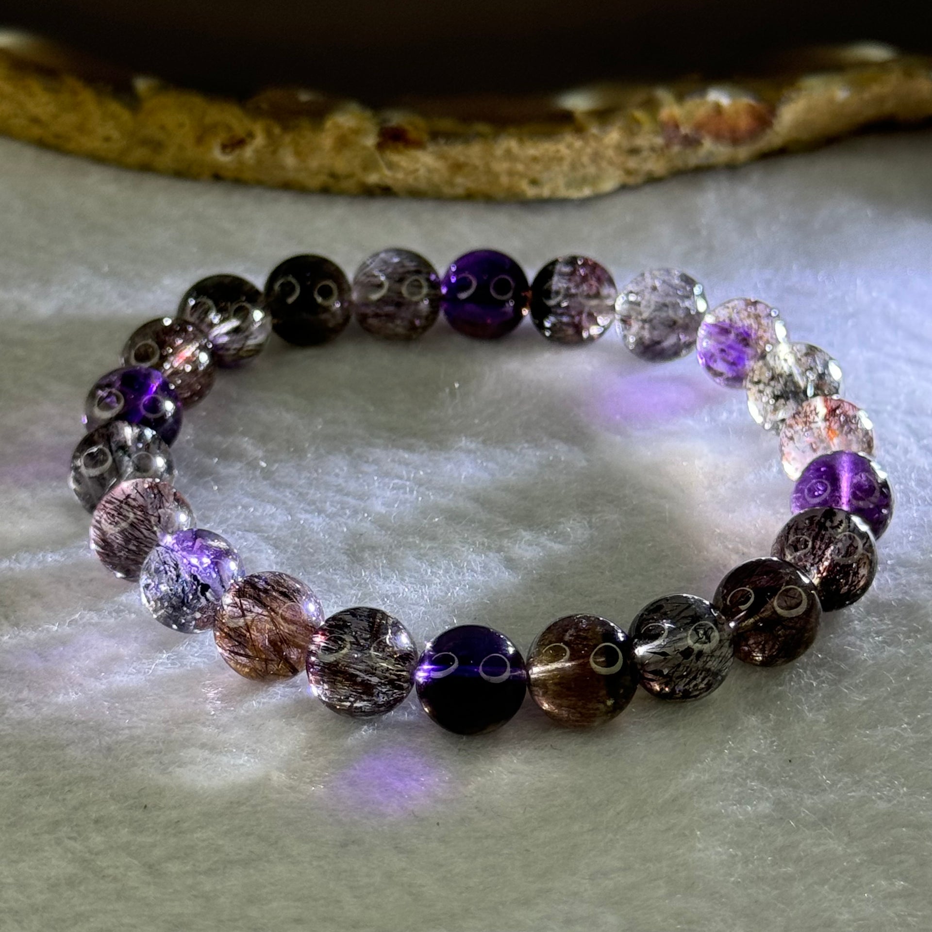 Very Good Grade Natural Transparent Dark Black Super 7 Beads Bracelet 非常好的等级天然透明深黑色超级七珠手链 19.57g 15.5cm 8.7mm 22 Beads - Huangs Jadeite and Jewelry Pte Ltd