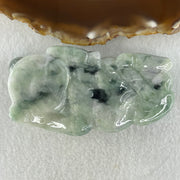 Natural Type A Light Green Light Lavender with Dark Green Patches Jadeite Ox with Wooden Stand Display 341.7g 116.5 by 73.9 by 66.0mm - Huangs Jadeite and Jewelry Pte Ltd