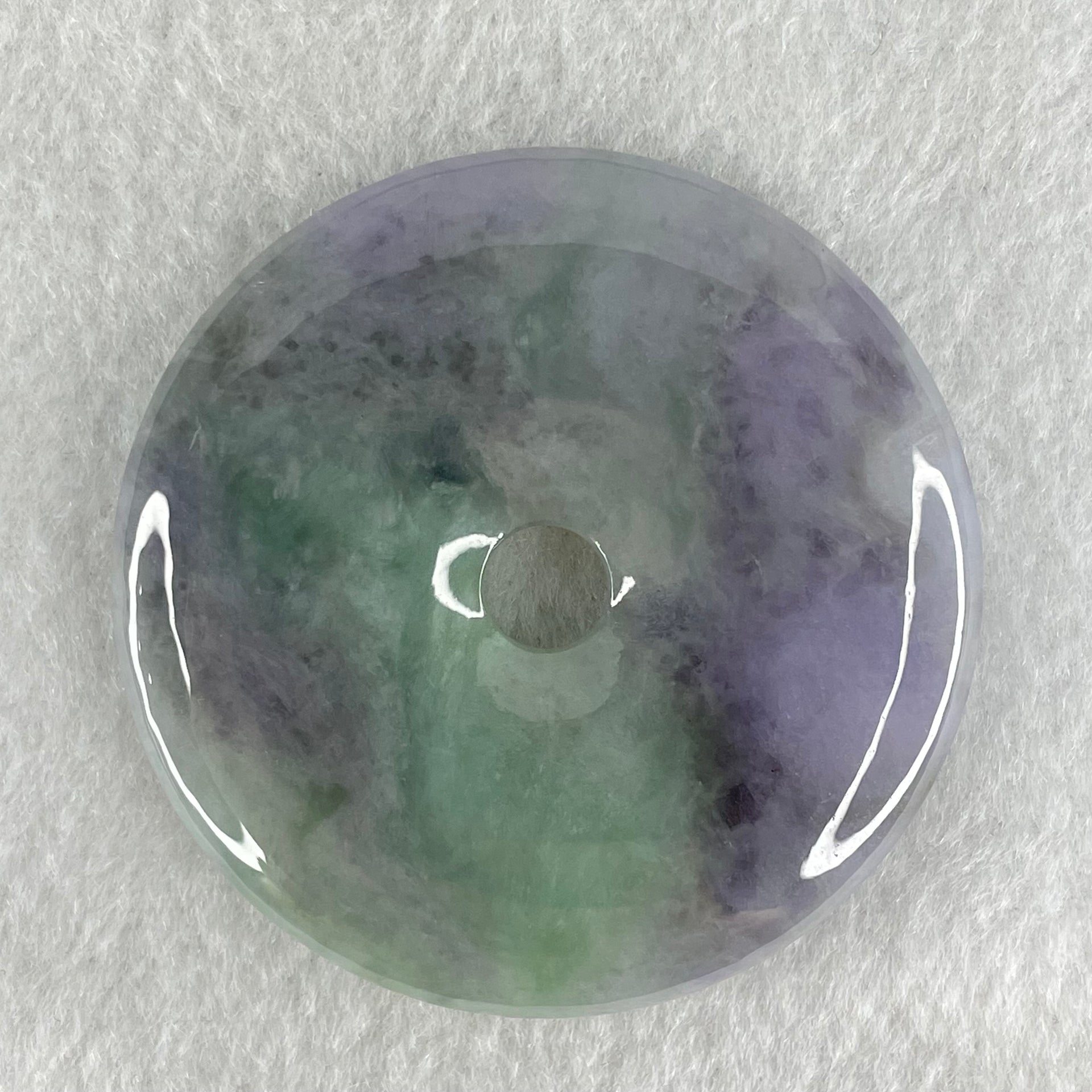 Type A Green With Deep Lavender And Wuji Grey Jadeite Ping An Kou Donut Pendant 47.34g 54.2 by 7.8mm - Huangs Jadeite and Jewelry Pte Ltd