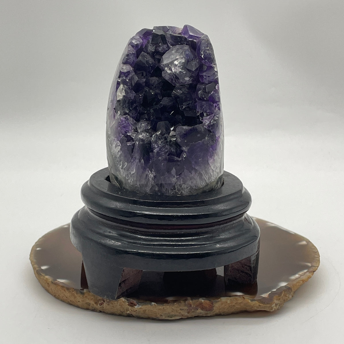 Natural Amethyst Round with Wooden Stand Display | Deep Royal Violet & Lavender (585.51g | 98.0 x 94.0 x 124.5mm | Synergy, Spiritual Shield, "Zi Qi Dong Lai" Prosperity & Feng Shui Master Anchor)