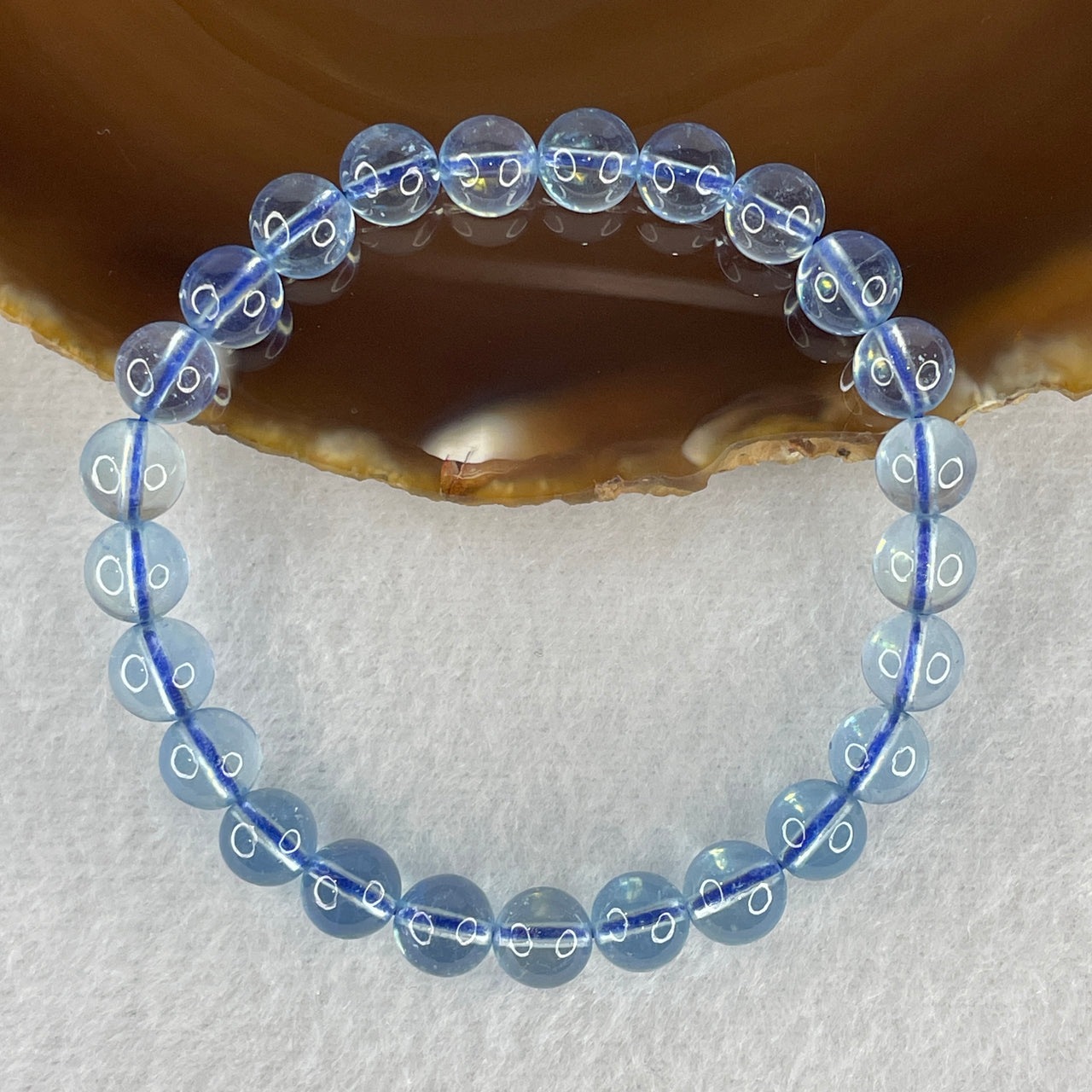 Certified Very Good Natural Transparent Aquamarine Beads Bracelet 15.11g 16cm 7.9mm 25 Beads
