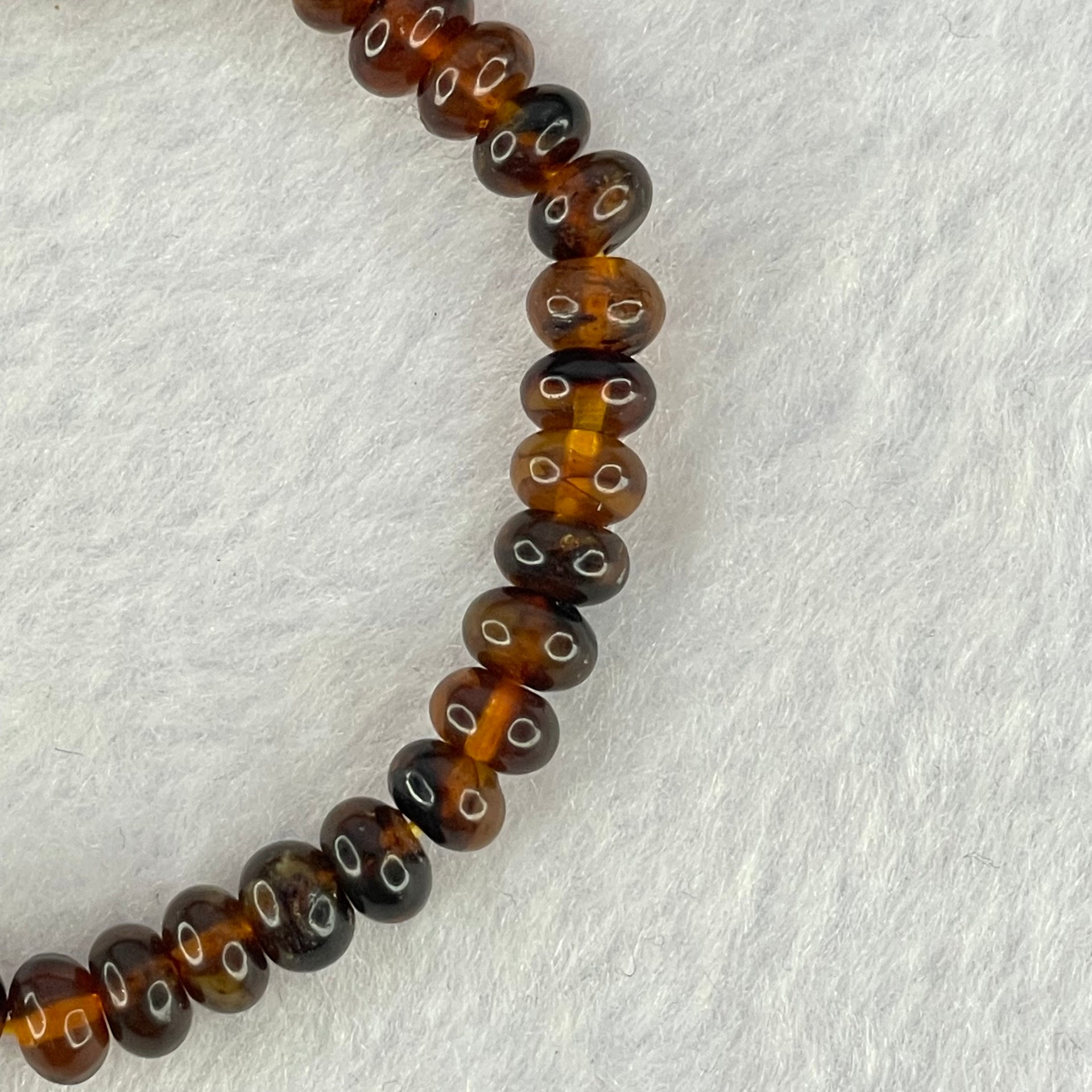 Natural Dark Brownish Yellow Medicine Amber Beads Bracelet 天然抚顺药珀手链 4.21g 14.5cm 6.7 by 42 Beads - Huangs Jadeite and Jewelry Pte Ltd