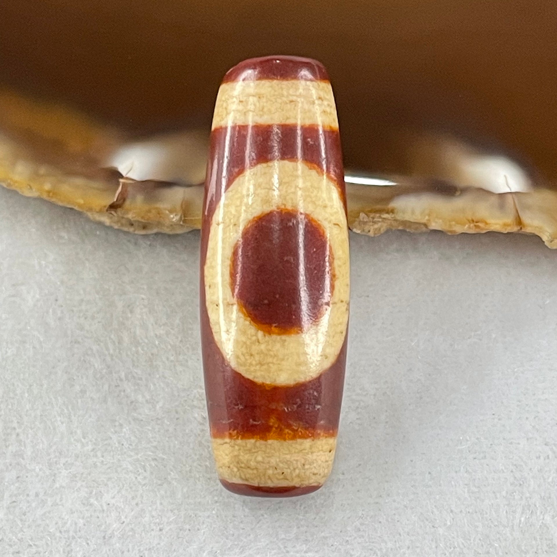 Natural Powerful Tibetan Old Oily Red White Agate One Eye Fire Sign Dzi Bead Heavenly Master (Tian Zhu) 一眼火天珠 9.70g 37.1 by 13.0mm - Huangs Jadeite and Jewelry Pte Ltd