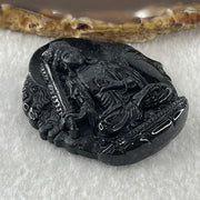Type A Opaque Black Omphacite Jadeite Good Vs Evil Akasagarbha Bodhissattva Pendant Ox and Tiger Zodiac Guardian 39.80g 50.8 by 43.7 by 11.4mm - Huangs Jadeite and Jewelry Pte Ltd