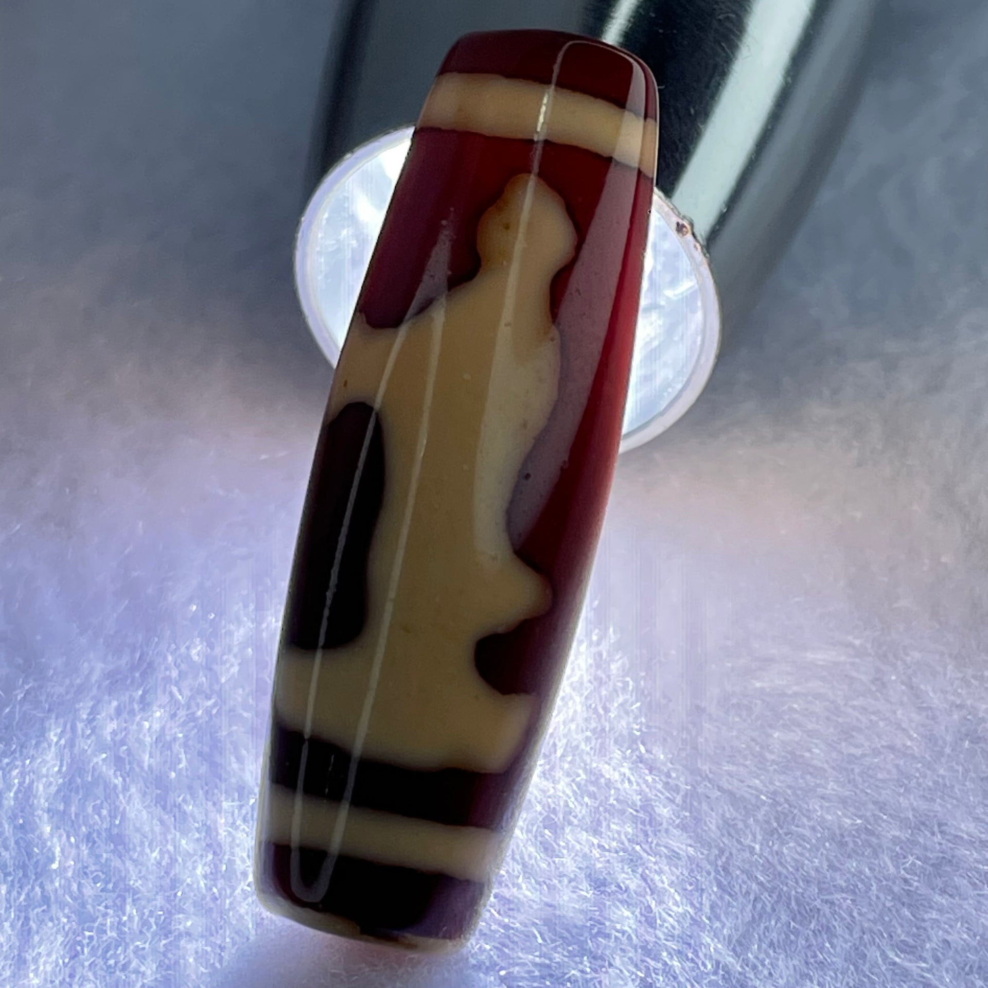 Natural Powerful Tibetan Old Oily Red and Yellowish White Agate Guan Yin Dzi Bead Heavenly Master (Tian Zhu) 观音天诛 8.94g 37.7 by 12.2mm - Huangs Jadeite and Jewelry Pte Ltd