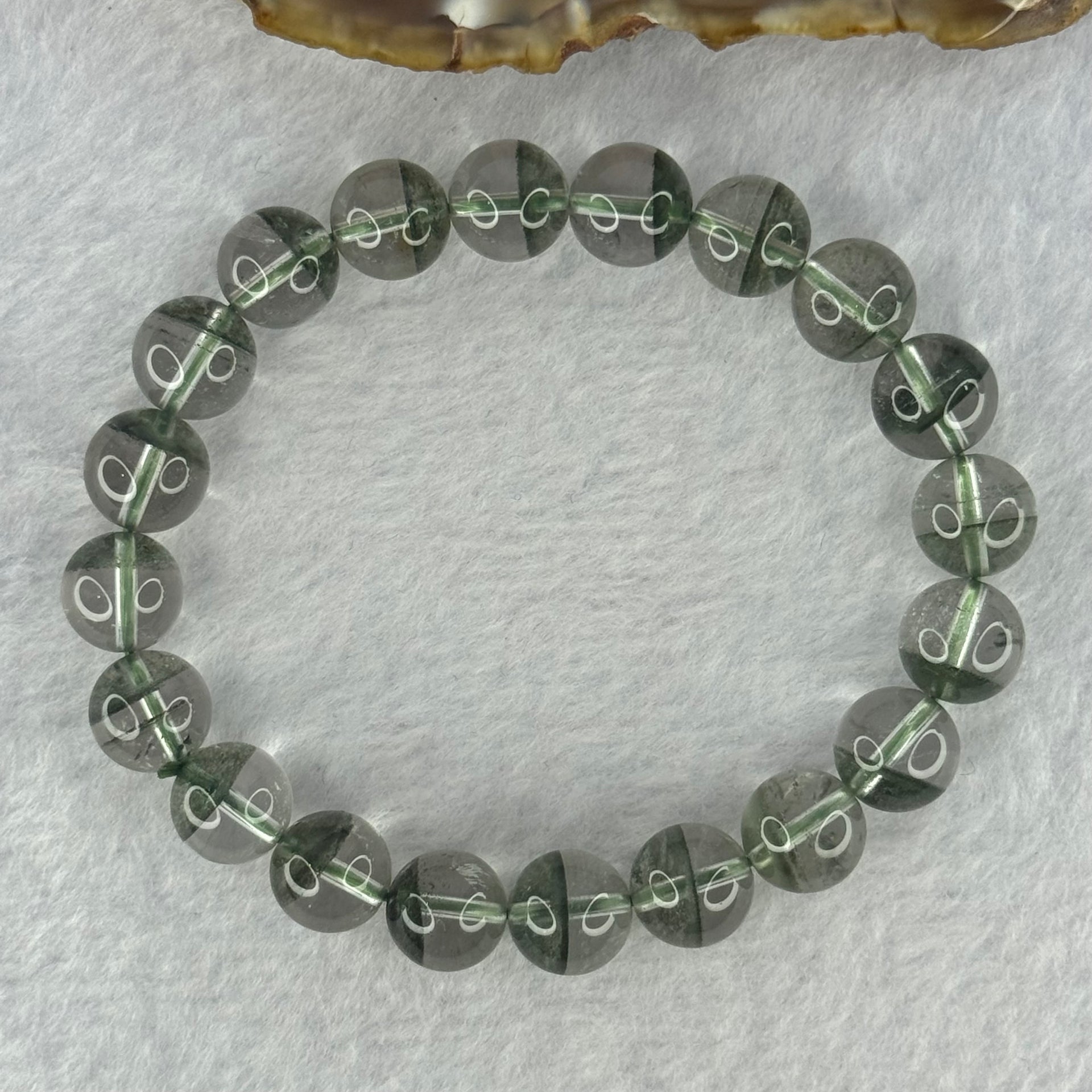 Very Good Grade Natural Green Phantom Quartz Beads Bracelet 28.83.g 17.5cm 10.3mm 20 Beads - Huangs Jadeite and Jewelry Pte Ltd