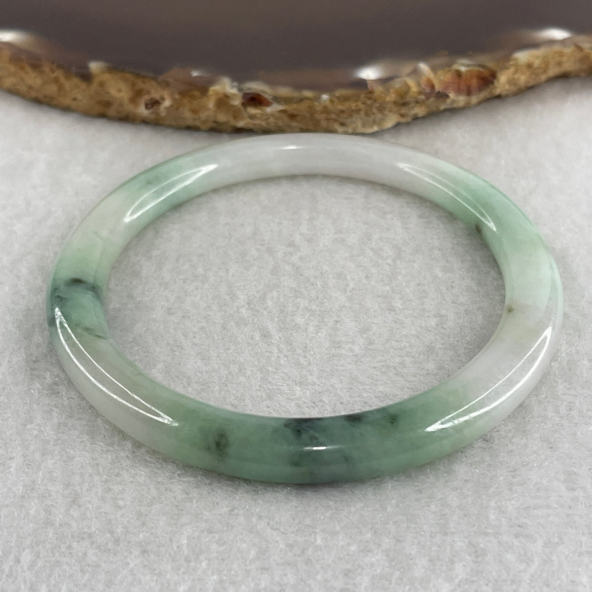 Natural Type A Green with Lavender Piao Hua Jadeite Flat Ding Dang Bangle 22.98g Inner Diameter 52.8mm 6.6 by 7.5mm (Very Very Slight External Rough) - Huangs Jadeite and Jewelry Pte Ltd