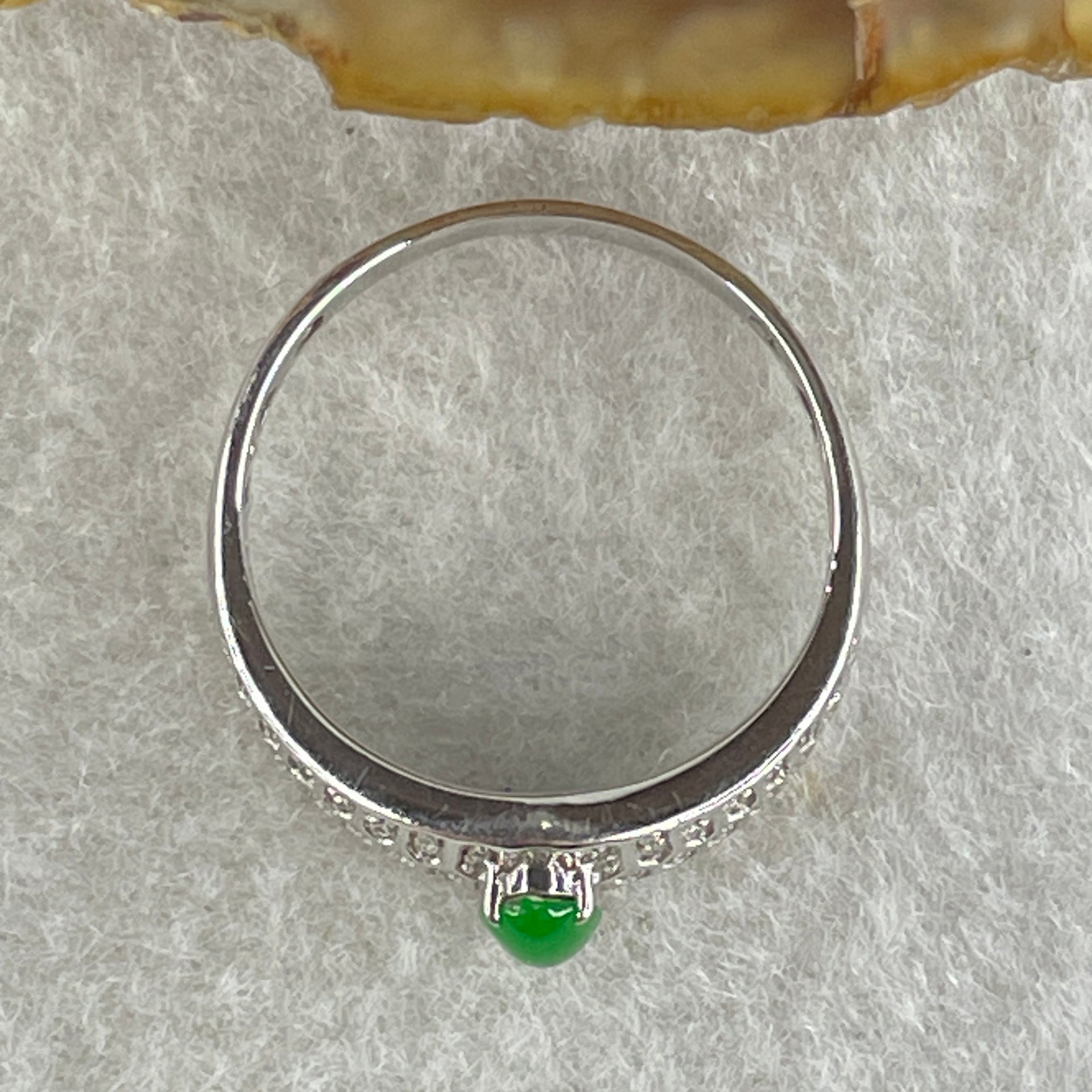 Type A Natural Light Apple Green Jadeite on 18K White Gold and Diamond Ring 2.73g 5.1 by 3.6 by 2.5mm US 7.4 HK 16.4 - Huangs Jadeite and Jewelry Pte Ltd