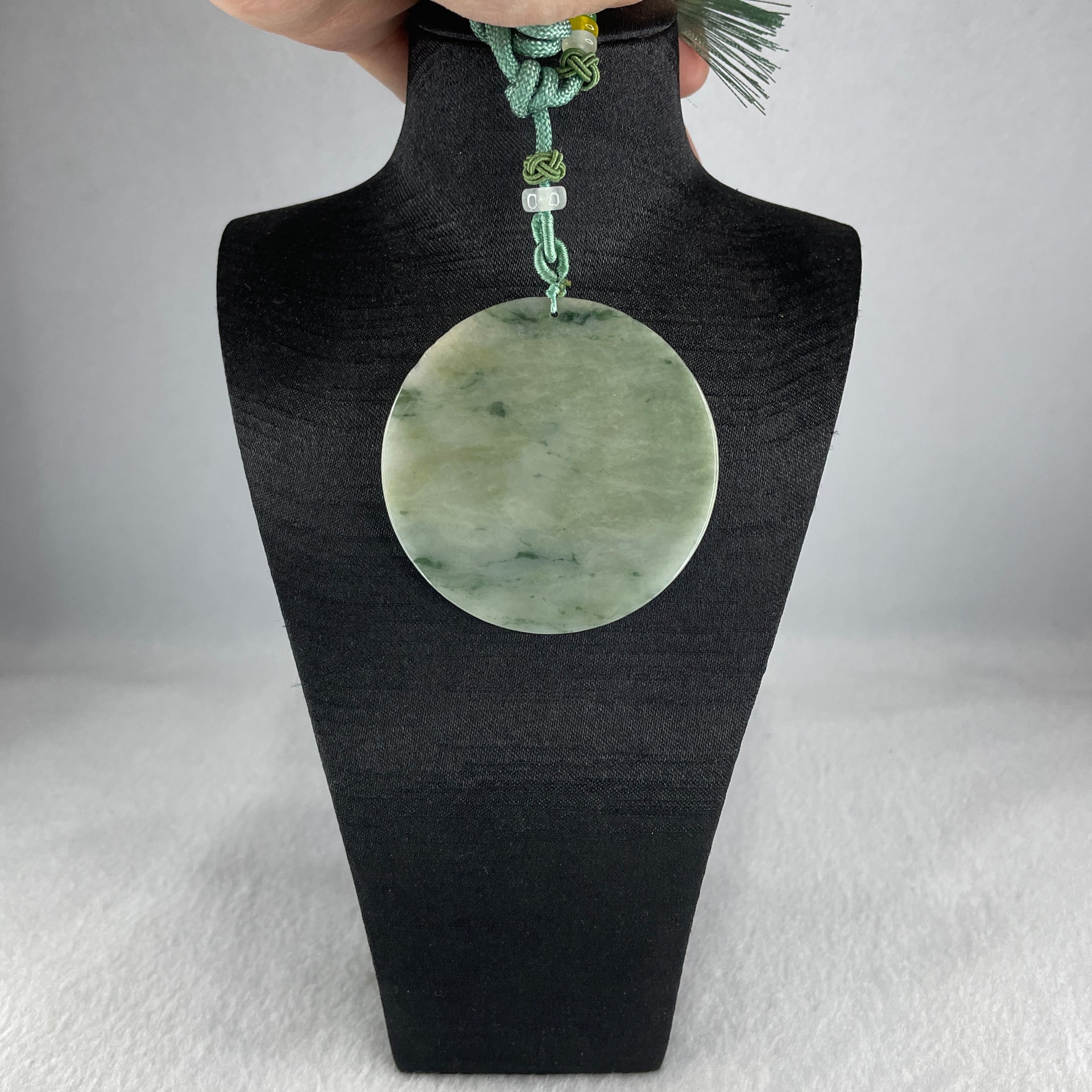 Natural Type A Green with Brownish and Dark Green Piao Hua Jadeite Round Wu Shi Pai Pendant 30.48g 57.9 by 2.9mm - Huangs Jadeite and Jewelry Pte Ltd