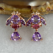 Natural Amethyst Fish Shape Earring in S925 Sliver Yellow Gold Color 2.94g 5.0 by 3.0mm 2 Pcs - Huangs Jadeite and Jewelry Pte Ltd