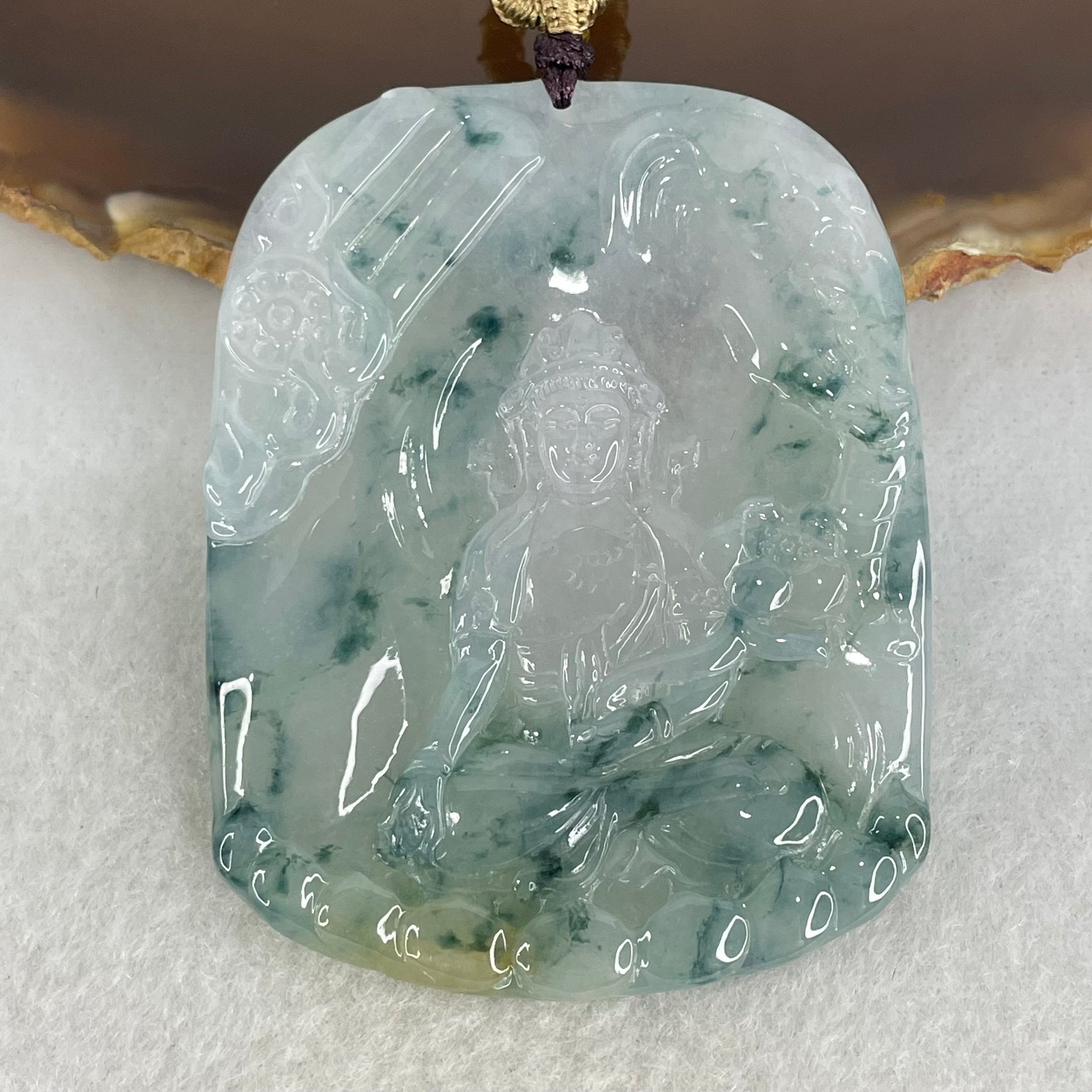 Type A Semi Icy Green with Lavender and Yellow and Blueish Green Piao Hua Jadeite Pendant 32.98g 59 by 46 by 5mm - Huangs Jadeite and Jewelry Pte Ltd